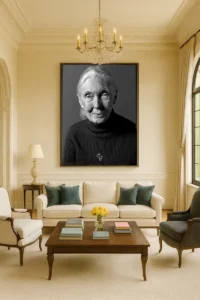Jane Goodall in Livingroom 